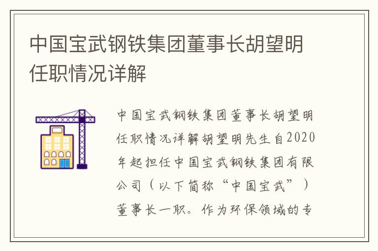 中國寶武鋼鐵集團董事長胡望明任職情況詳解